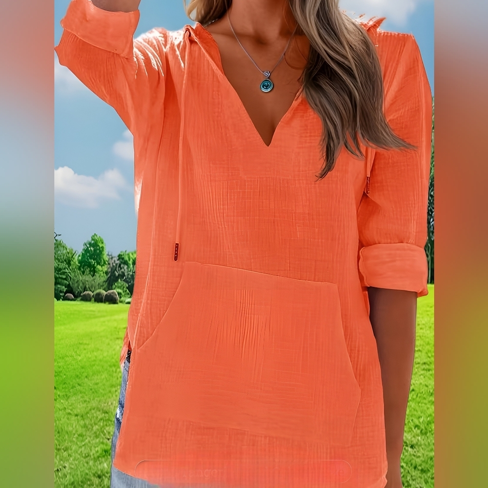 Bright Orange V-Neck Lightweight Hoodie